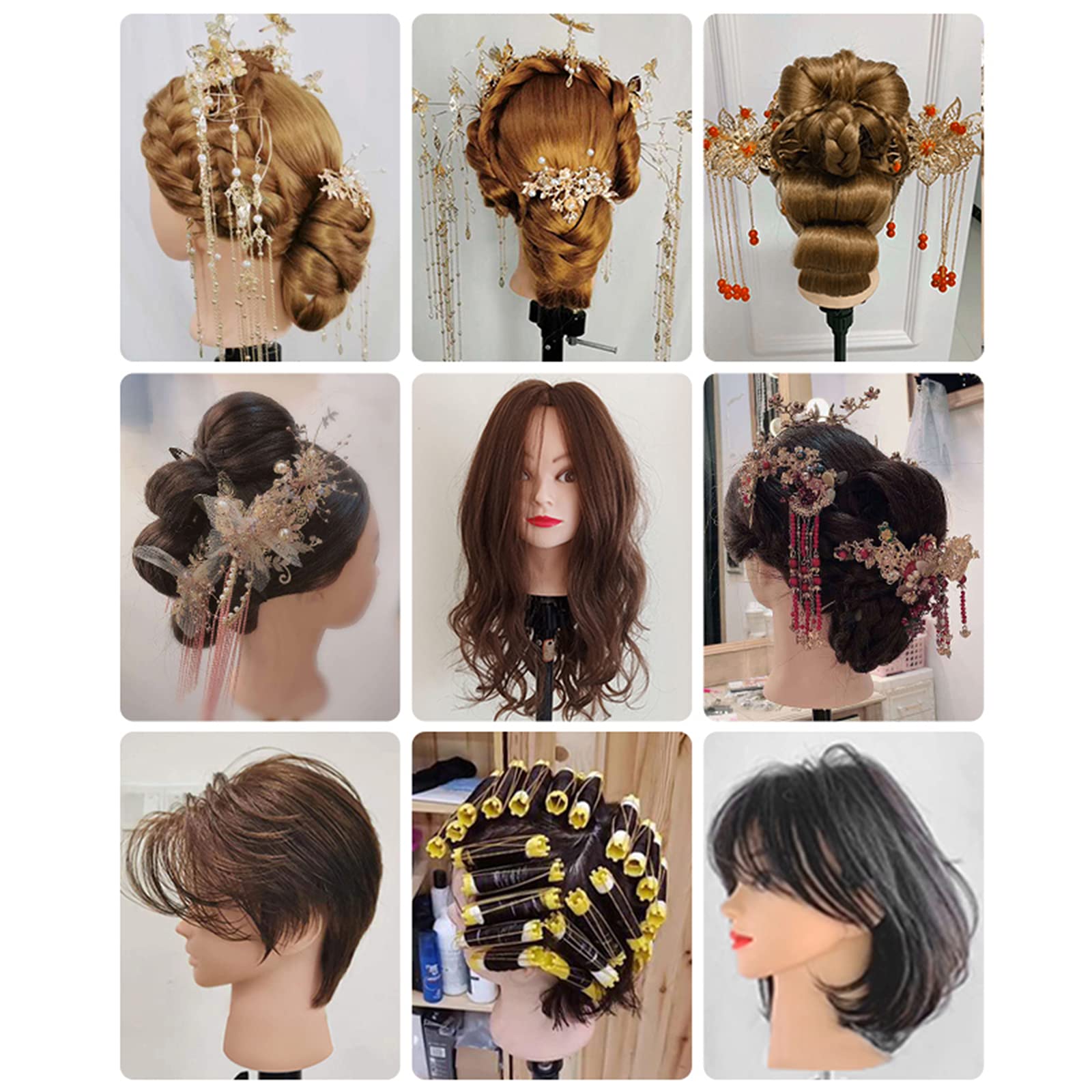 Amazon.co.jp: ヘア練習用マネキン 本物の人間の髪の毛の頭型、茶色と